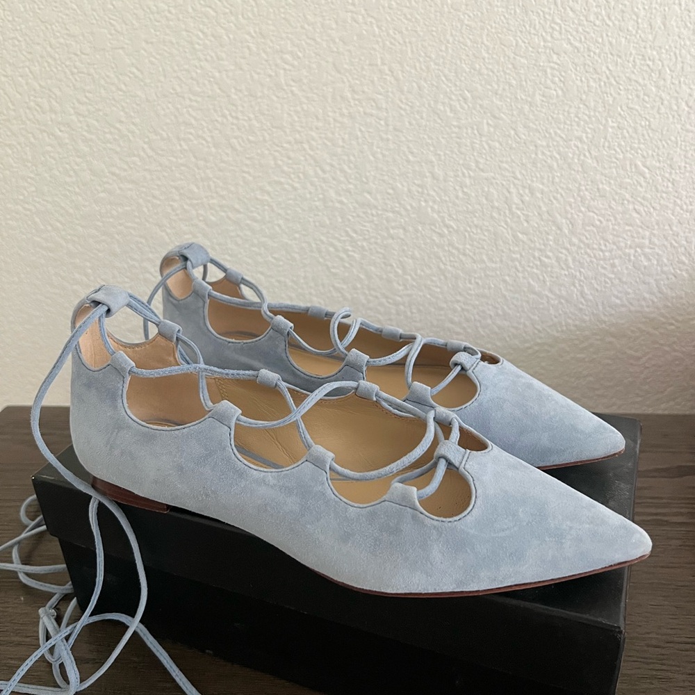 Coach Blue Ballet Flats with Lace-Up Design